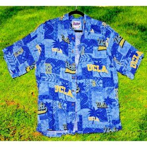 Reyn Spooner UCLA Bruins Hawaiian Shirt Men’s Large Blue 100% Rayon EUC